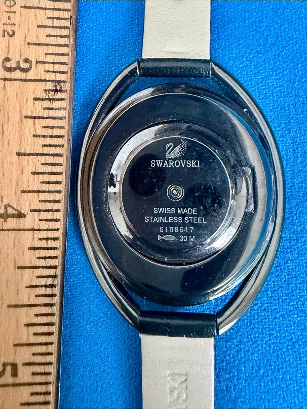 Swarovski Crystalline Oval Women's Watch with Crystal Bezel & Black Leather Band